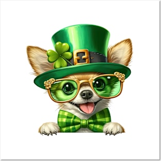 St Patricks Day Peeking Chihuahua Dog Posters and Art